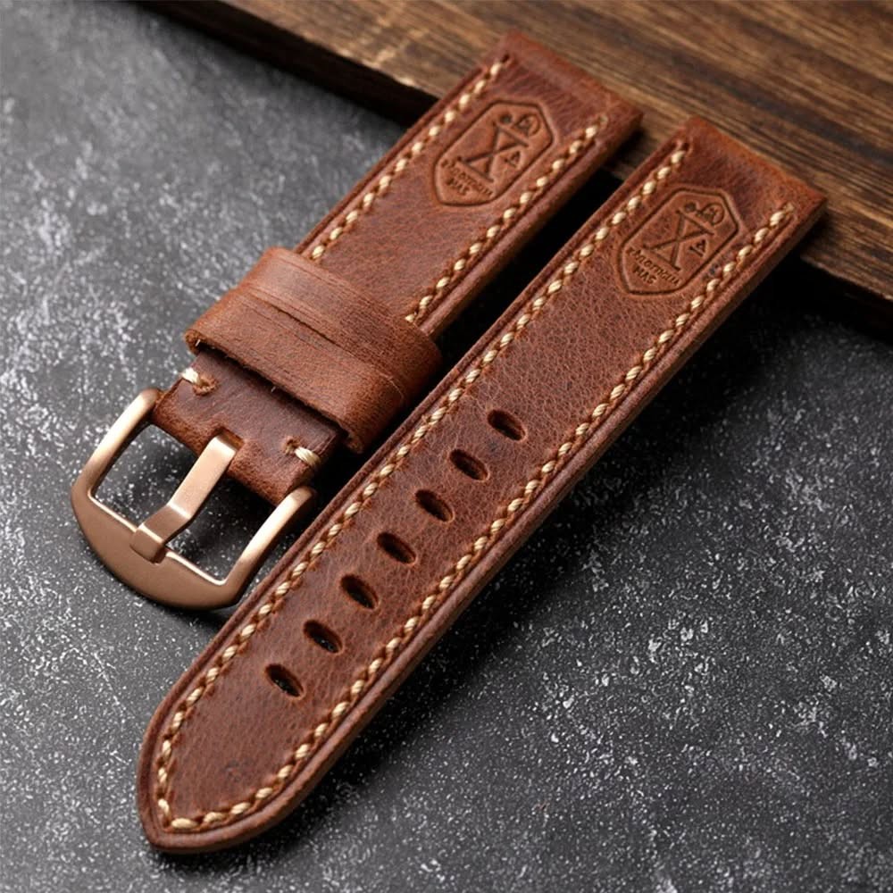 Handcrafted top-grain leather watch strap vintage leather