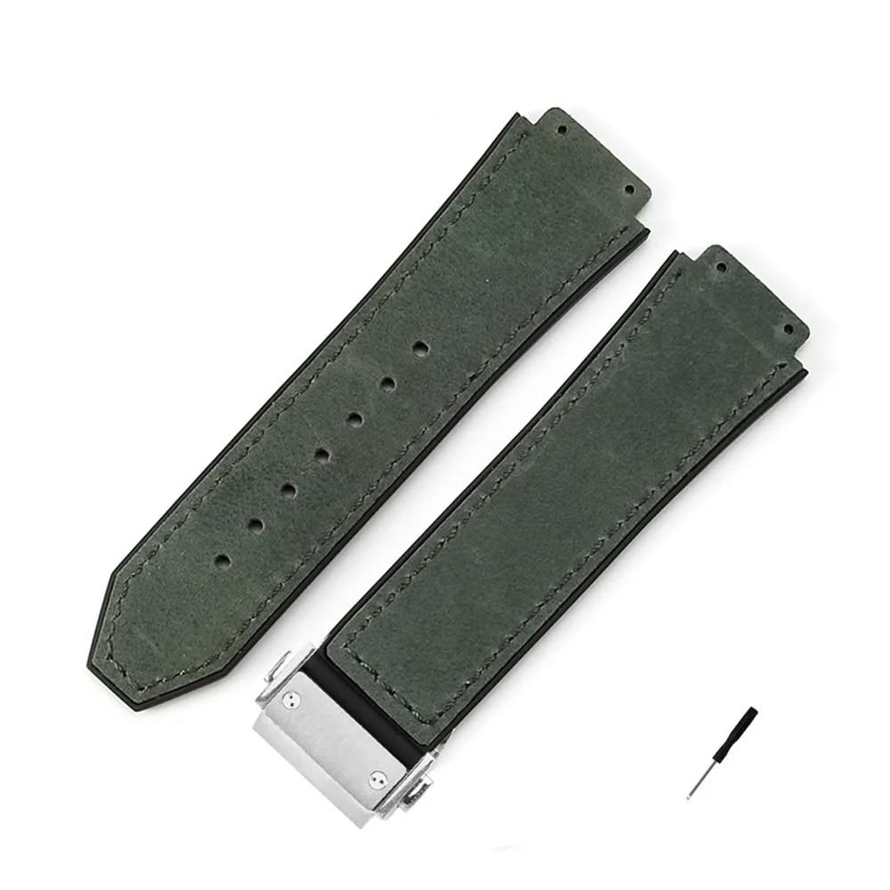 Leather Clad Rubber Bottom Strap for 44mm Case lugs