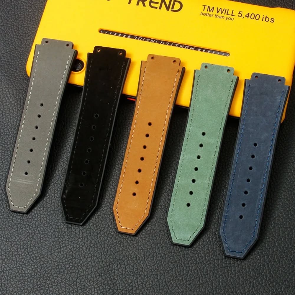 Leather Clad Rubber Bottom Strap for 44mm Case lugs