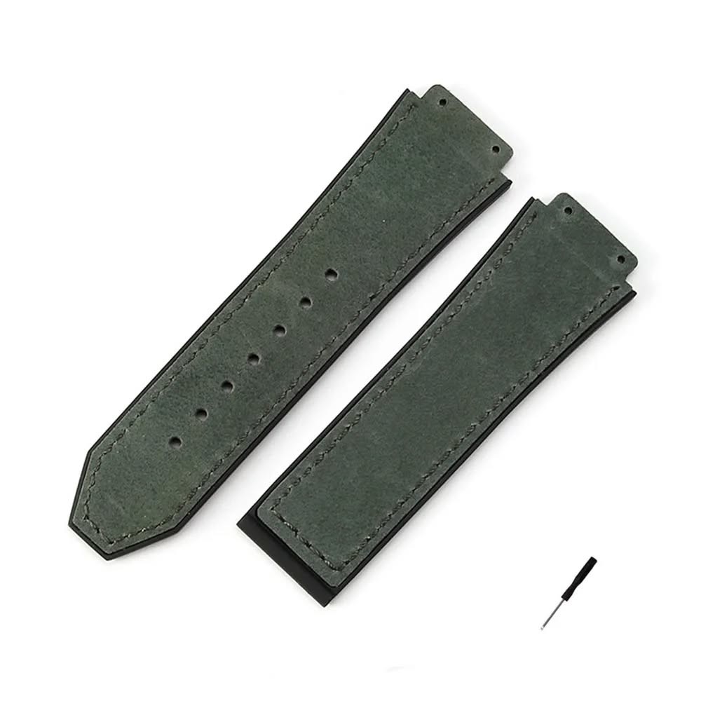 Leather Clad Rubber Bottom Strap for 44mm Case lugs