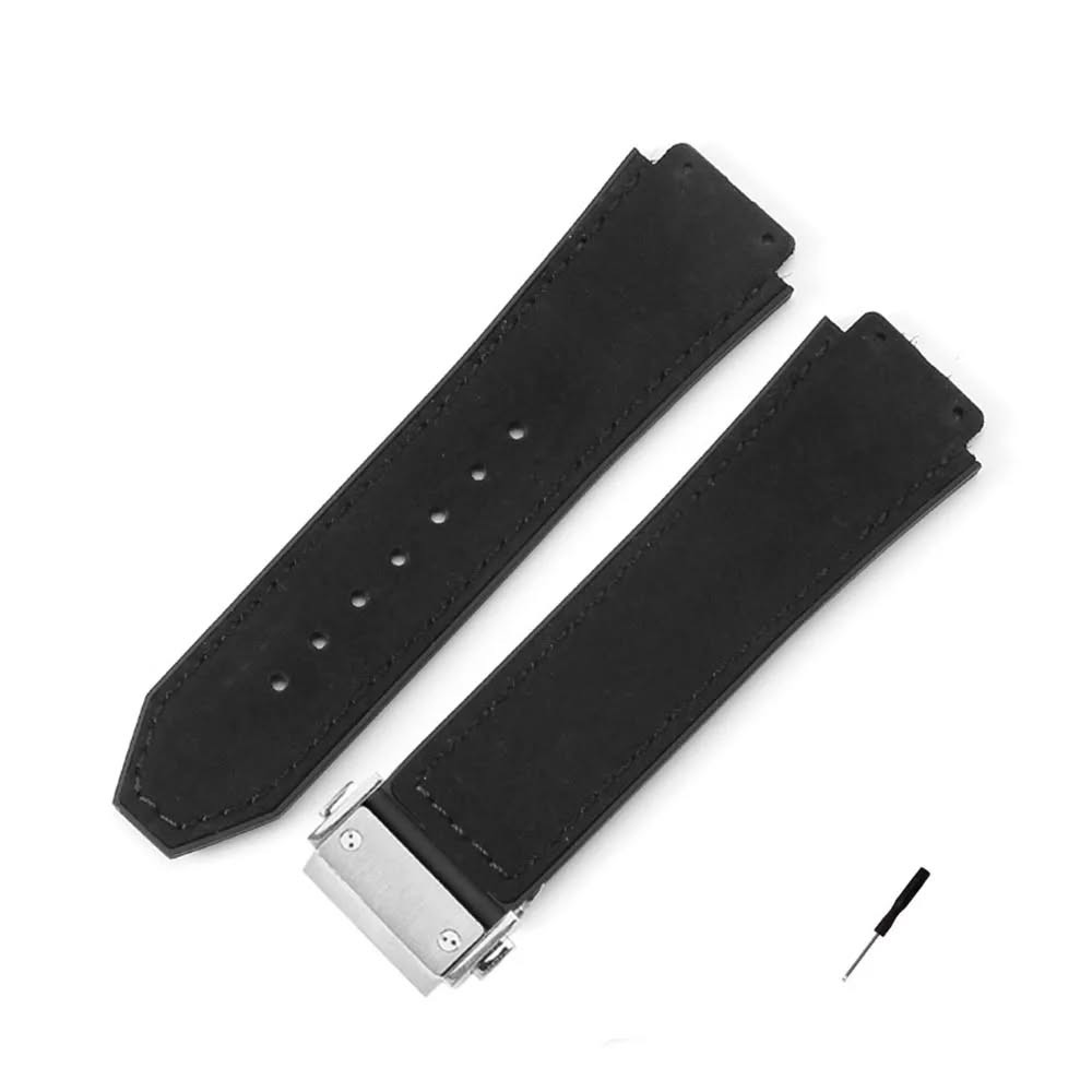 Leather Clad Rubber Bottom Strap for 44mm Case lugs